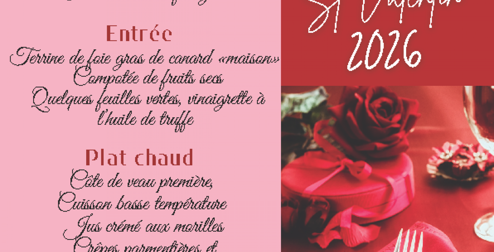 Fêtez l'amour avec notre Menu Spécial Saint-Valentin !